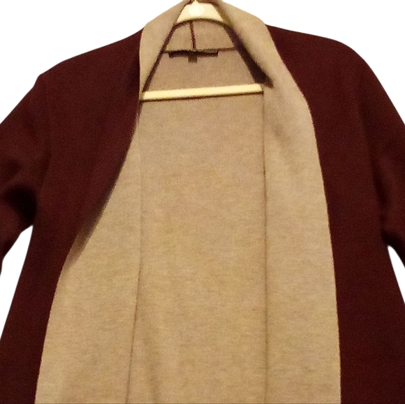 Chic Burgundy and Tan Women's Cardigan - Picture 6 of 14